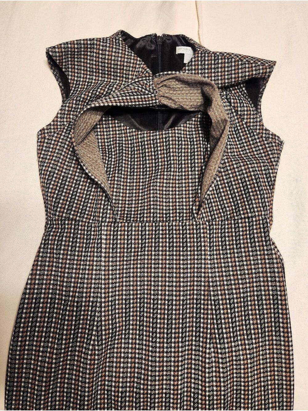 New York & Company Black Plaid Sheath Dress Midi Small - Picture 7 of 10